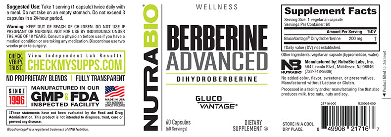 NutraBio Berberine Advanced 60 Vegetable Capsules